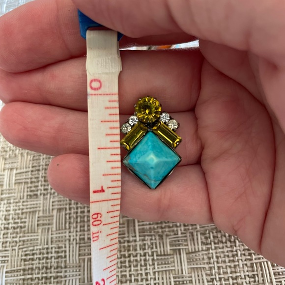 Elizabeth Cole Turquoise & Rhinestone Stud Earrings - Picture 4 of 5